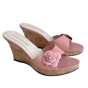 Athena Alexander Pink Flower Wedge Sandals‎